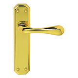 This is an image of Carlisle Brass - Eden Lever on Latch Backplate - Polished Brass available to order from T.H Wiggans Architectural Ironmongery in Kendal, quick delivery and discounted prices.