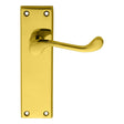 This is an image of Carlisle Brass - Victorian Scroll Lever on Sweedor Latch Backplate - Polished Br available to order from T.H Wiggans Architectural Ironmongery in Kendal, quick delivery and discounted prices.