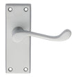 This is an image of Carlisle Brass - Victorian Scroll Lever on Short Latch Backplate - Satin Chrome available to order from T.H Wiggans Architectural Ironmongery in Kendal, quick delivery and discounted prices.
