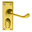 This is an image of Carlisle Brass - Victorian Scroll Lever on Short Privacy Backplate - Polished Br available to order from T.H Wiggans Architectural Ironmongery in Kendal, quick delivery and discounted prices.