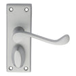 This is an image of Carlisle Brass - Victorian Scroll Lever on Short Privacy Backplate - Satin Chrom available to order from T.H Wiggans Architectural Ironmongery in Kendal, quick delivery and discounted prices.