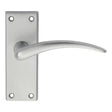 This is an image of Carlisle Brass - Wing Lever on Short Latch Backplate - Satin Chrome available to order from T.H Wiggans Architectural Ironmongery in Kendal, quick delivery and discounted prices.