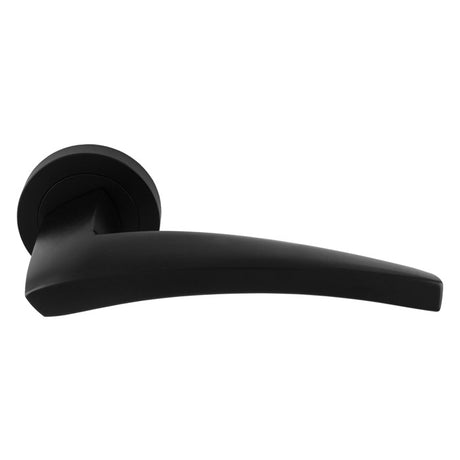 This is an image of a Manital - Dune lever on Round Rose - Matt Black du5blk that is availble to order from T.H Wiggans Ironmongery in Kendal.