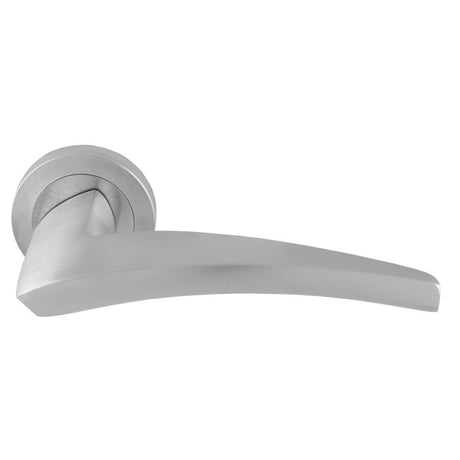 This is an image of a Manital - Dune lever on Round Rose - Satin Chrome du5sc that is availble to order from T.H Wiggans Ironmongery in Kendal.