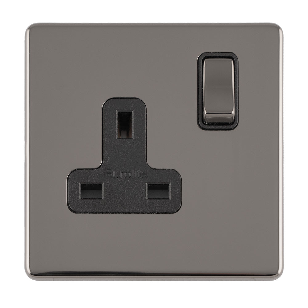 This is an image showing Eurolite Concealed 3mm 1 Gang 13Amp Dp Switched Socket - Black Nickel (With Black Trim) ecbn1sob available to order from T.H. Wiggans Ironmongery in Kendal, quick delivery and discounted prices.
