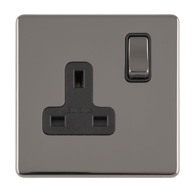 This is an image showing Eurolite Concealed 3mm 1 Gang 13Amp Dp Switched Socket - Black Nickel (With Black Trim) ecbn1sob available to order from T.H. Wiggans Ironmongery in Kendal, quick delivery and discounted prices.
