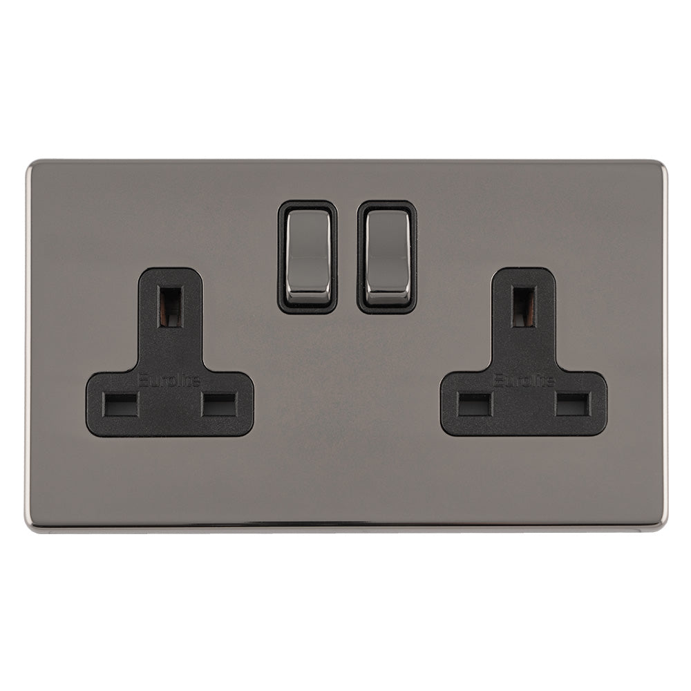 This is an image showing Eurolite Concealed 3mm 2 Gang 13Amp Dp Switched Socket - Black Nickel (With Black Trim) ecbn2sob available to order from T.H. Wiggans Ironmongery in Kendal, quick delivery and discounted prices.