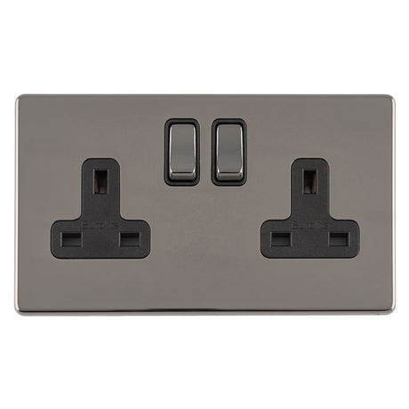 This is an image showing Eurolite Concealed 3mm 2 Gang 13Amp Dp Switched Socket - Black Nickel (With Black Trim) ecbn2sob available to order from T.H. Wiggans Ironmongery in Kendal, quick delivery and discounted prices.