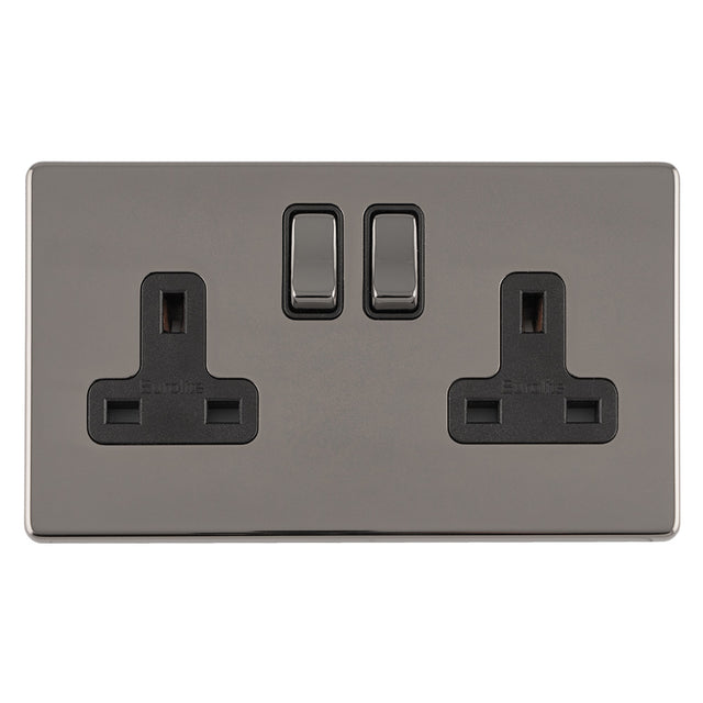 This is an image showing Eurolite Concealed 3mm 2 Gang 13Amp Dp Switched Socket - Black Nickel (With Black Trim) ecbn2sob available to order from T.H. Wiggans Ironmongery in Kendal, quick delivery and discounted prices.