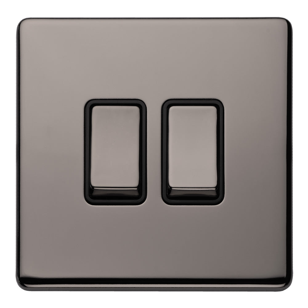 This is an image showing Eurolite Concealed 3mm 2 Gang 10Amp 2Way Switch - Black Nickel (With Black Trim) ecbn2swb available to order from T.H. Wiggans Ironmongery in Kendal, quick delivery and discounted prices.