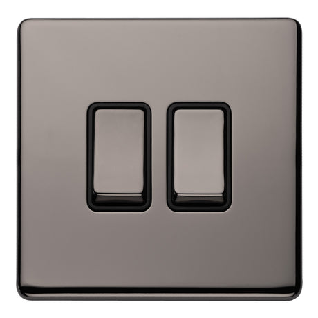 This is an image showing Eurolite Concealed 3mm 2 Gang 10Amp 2Way Switch - Black Nickel (With Black Trim) ecbn2swb available to order from T.H. Wiggans Ironmongery in Kendal, quick delivery and discounted prices.
