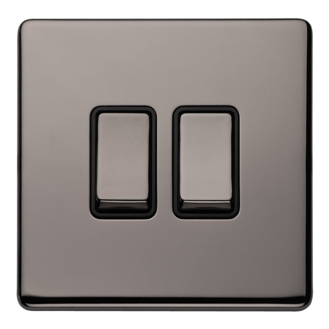 This is an image showing Eurolite Concealed 3mm 2 Gang 10Amp 2Way Switch - Black Nickel (With Black Trim) ecbn2swb available to order from T.H. Wiggans Ironmongery in Kendal, quick delivery and discounted prices.