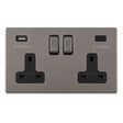 This is an image showing Eurolite Concealed 3mm Concealed 3Mm 2 Gang Usbc Socket - Black Nickel (With Black Trim) ecbn2usbcb available to order from T.H. Wiggans Ironmongery in Kendal, quick delivery and discounted prices.