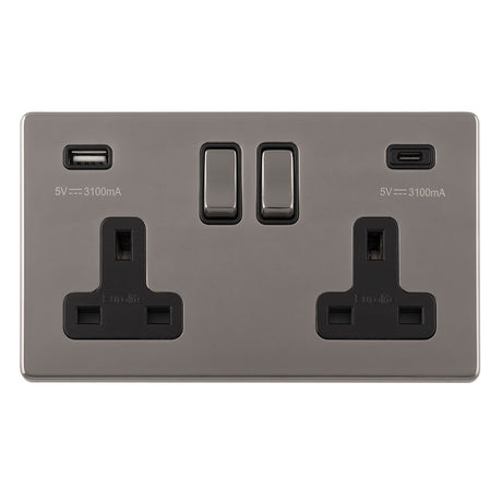 This is an image showing Eurolite Concealed 3mm Concealed 3Mm 2 Gang Usbc Socket - Black Nickel (With Black Trim) ecbn2usbcb available to order from T.H. Wiggans Ironmongery in Kendal, quick delivery and discounted prices.