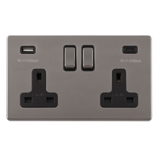 This is an image showing Eurolite Concealed 3mm Concealed 3Mm 2 Gang Usbc Socket - Black Nickel (With Black Trim) ecbn2usbcb available to order from T.H. Wiggans Ironmongery in Kendal, quick delivery and discounted prices.