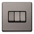 This is an image showing Eurolite Concealed 3mm 3 Gang 10Amp 2Way Switch - Black Nickel (With Black Trim) ecbn3swb available to order from T.H. Wiggans Ironmongery in Kendal, quick delivery and discounted prices.