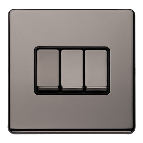 This is an image showing Eurolite Concealed 3mm 3 Gang 10Amp 2Way Switch - Black Nickel (With Black Trim) ecbn3swb available to order from T.H. Wiggans Ironmongery in Kendal, quick delivery and discounted prices.