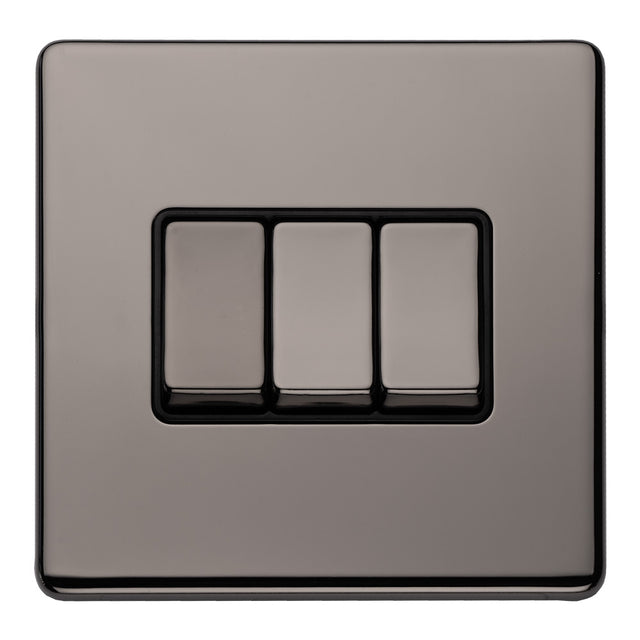 This is an image showing Eurolite Concealed 3mm 3 Gang 10Amp 2Way Switch - Black Nickel (With Black Trim) ecbn3swb available to order from T.H. Wiggans Ironmongery in Kendal, quick delivery and discounted prices.