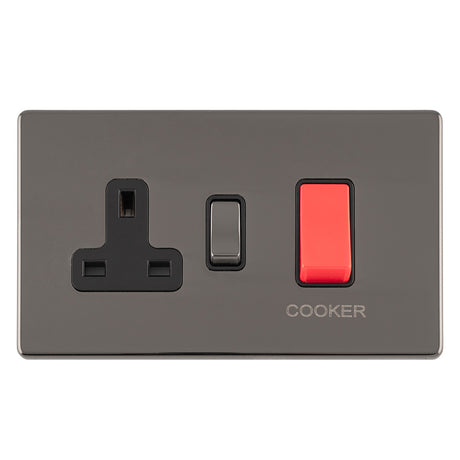 This is an image showing Eurolite Concealed 3mm 45Amp Dp Cooker Switch With 13Amp Socket - Black Nickel (With Black Trim) ecbn45aswasb available to order from T.H. Wiggans Ironmongery in Kendal, quick delivery and discounted prices.
