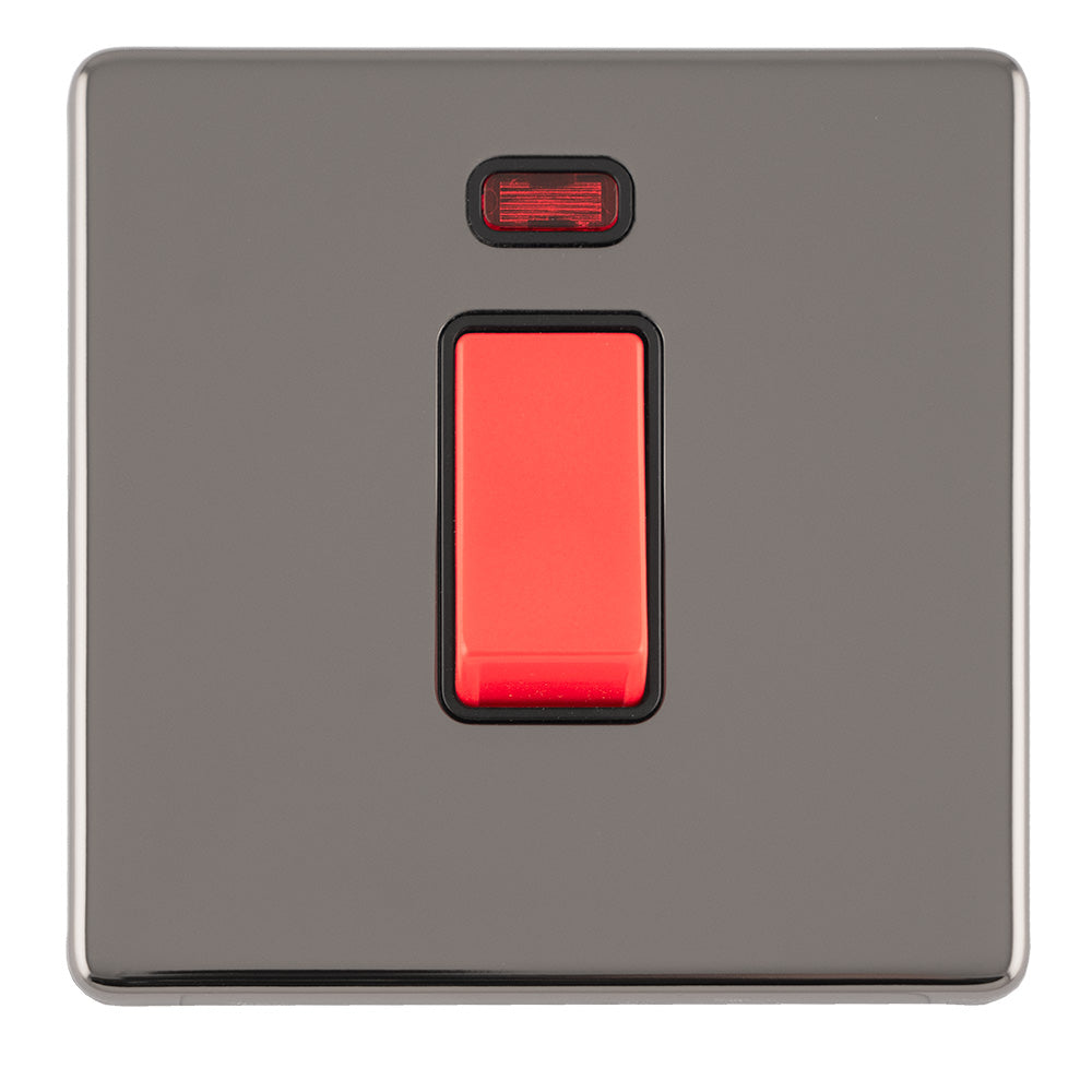 This is an image showing Eurolite Concealed 3mm 1 Gang 45Amp Dp Switch With Neon - Black Nickel (With Black Trim) ecbn45aswnsb available to order from T.H. Wiggans Ironmongery in Kendal, quick delivery and discounted prices.