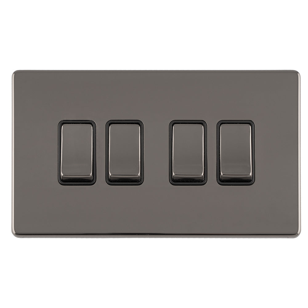 This is an image showing Eurolite Concealed 3mm 4 Gang 10Amp 2Way Switch - Black Nickel (With Black Trim) ecbn4swb available to order from T.H. Wiggans Ironmongery in Kendal, quick delivery and discounted prices.