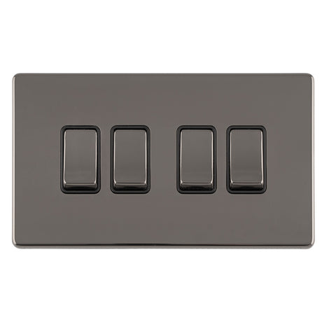 This is an image showing Eurolite Concealed 3mm 4 Gang 10Amp 2Way Switch - Black Nickel (With Black Trim) ecbn4swb available to order from T.H. Wiggans Ironmongery in Kendal, quick delivery and discounted prices.