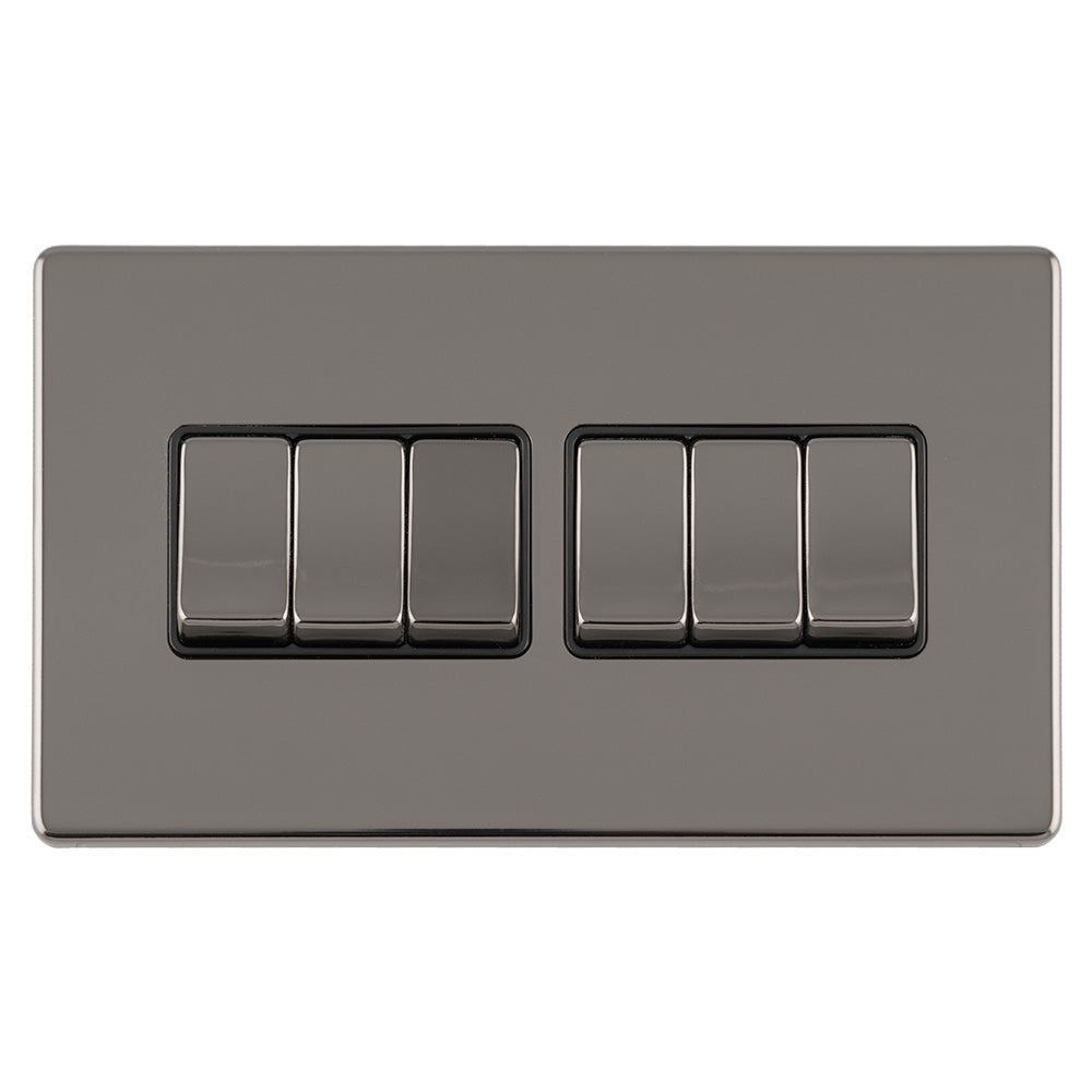 This is an image showing Eurolite Concealed 3mm 6 Gang 10Amp 2Way Switch - Black Nickel (With Black Trim) ecbn6swb available to order from T.H. Wiggans Ironmongery in Kendal, quick delivery and discounted prices.