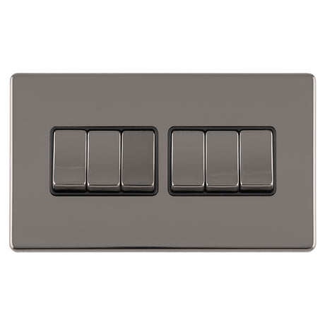 This is an image showing Eurolite Concealed 3mm 6 Gang 10Amp 2Way Switch - Black Nickel (With Black Trim) ecbn6swb available to order from T.H. Wiggans Ironmongery in Kendal, quick delivery and discounted prices.