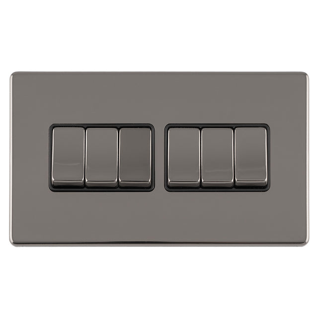 This is an image showing Eurolite Concealed 3mm 6 Gang 10Amp 2Way Switch - Black Nickel (With Black Trim) ecbn6swb available to order from T.H. Wiggans Ironmongery in Kendal, quick delivery and discounted prices.