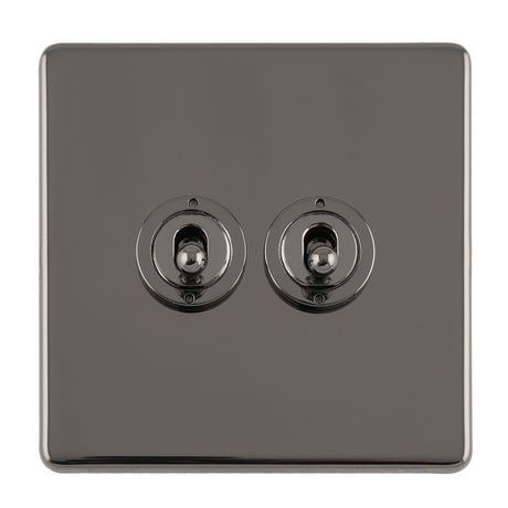 This is an image showing Eurolite Concealed 3mm 2 Gang 10Amp 2Way Toggle Switch Black Nickel Plate - Black Nickel (With Black Trim) ecbnt2sw available to order from T.H. Wiggans Ironmongery in Kendal, quick delivery and discounted prices.