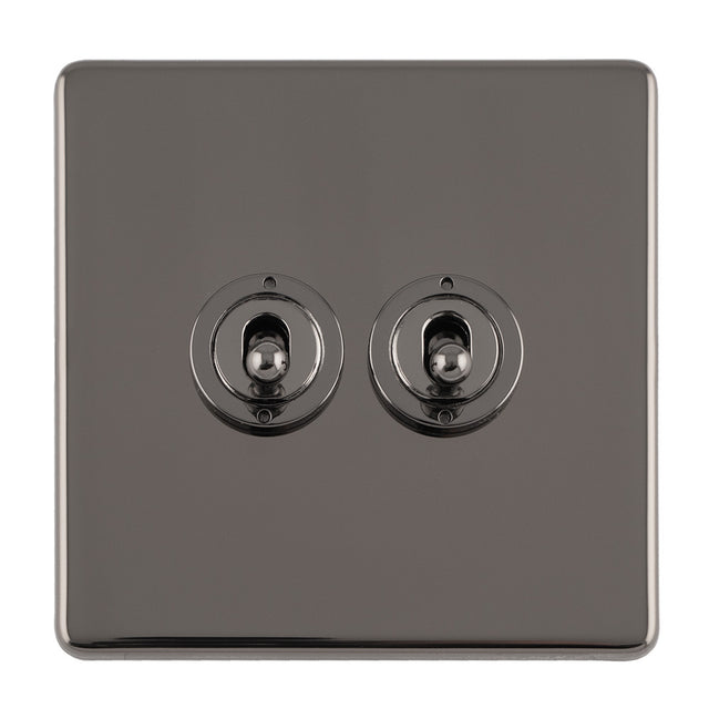 This is an image showing Eurolite Concealed 3mm 2 Gang 10Amp 2Way Toggle Switch Black Nickel Plate - Black Nickel (With Black Trim) ecbnt2sw available to order from T.H. Wiggans Ironmongery in Kendal, quick delivery and discounted prices.