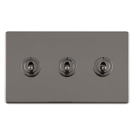 This is an image showing Eurolite Concealed 3mm 3 Gang 10Amp 2Way Toggle Switch Black Nickel Plate - Black Nickel (With Black Trim) ecbnt3sw available to order from T.H. Wiggans Ironmongery in Kendal, quick delivery and discounted prices.