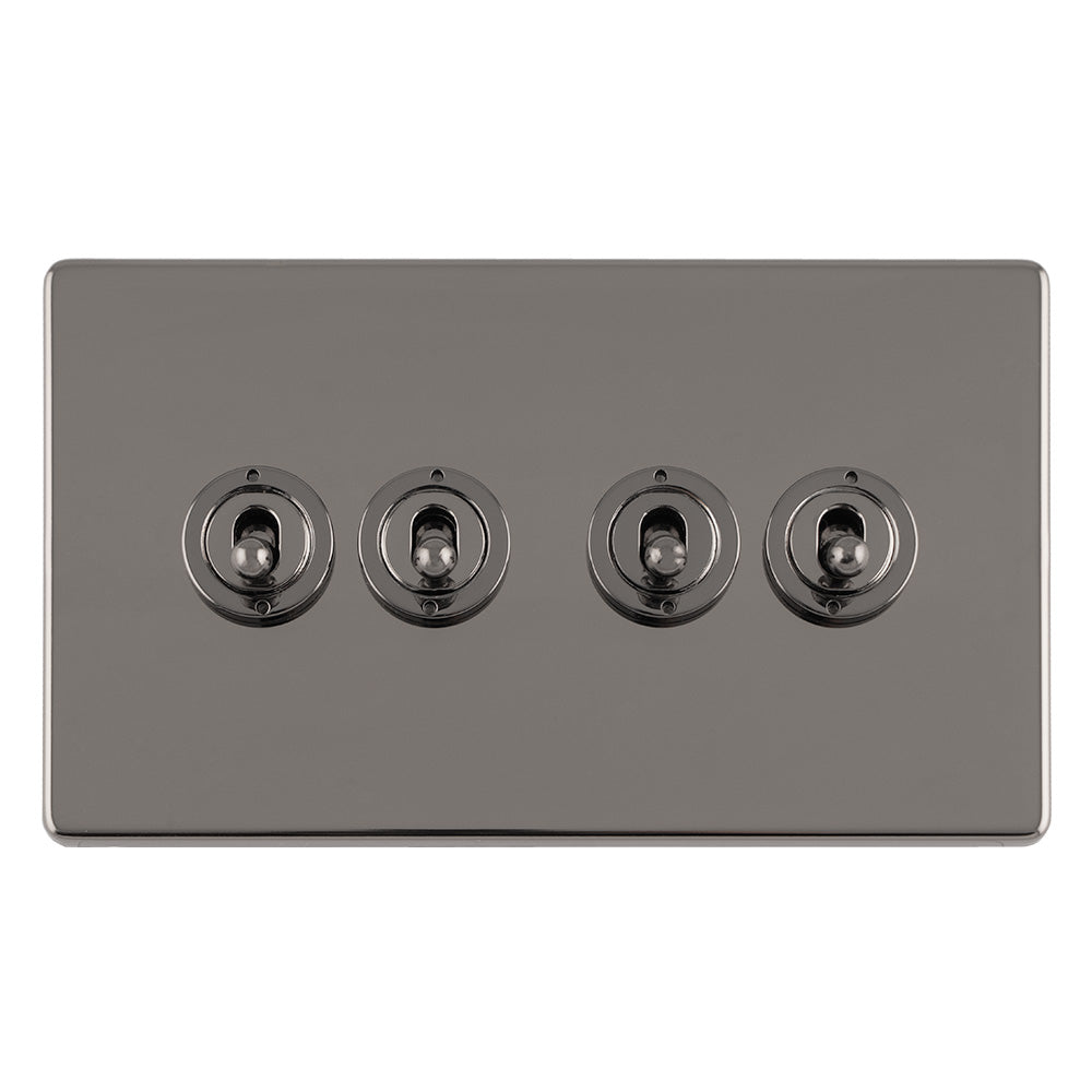 This is an image showing Eurolite Concealed 3mm 4 Gang 10Amp 2Way Toggle Switch Black Nickel Plate - Black Nickel (With Black Trim) ecbnt4sw available to order from T.H. Wiggans Ironmongery in Kendal, quick delivery and discounted prices.