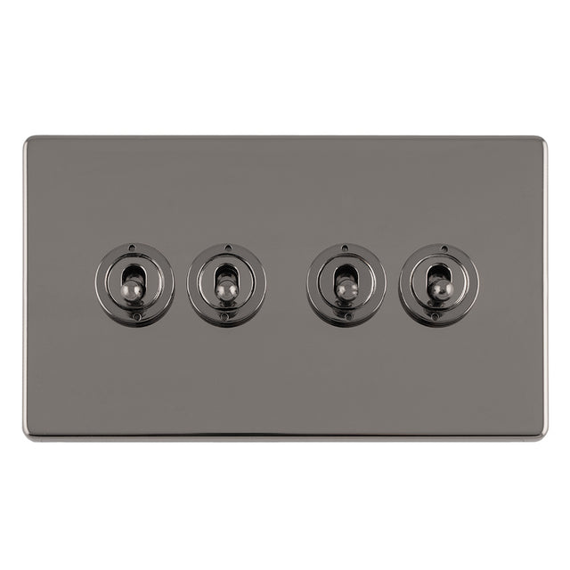 This is an image showing Eurolite Concealed 3mm 4 Gang 10Amp 2Way Toggle Switch Black Nickel Plate - Black Nickel (With Black Trim) ecbnt4sw available to order from T.H. Wiggans Ironmongery in Kendal, quick delivery and discounted prices.