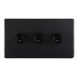 This is an image showing Eurolite 3 Gang 10Amp 2Way Toggle Switch - Matt Blackecmbt3sw available to order from T.H. Wiggans Ironmongery in Kendal, quick delivery and discounted prices.