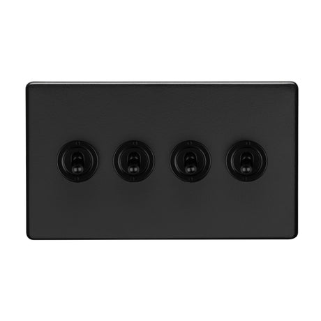 This is an image showing Eurolite 4 Gang 10Amp 2Way Toggle Switch - Matt Blackecmbt4sw available to order from T.H. Wiggans Ironmongery in Kendal, quick delivery and discounted prices.
