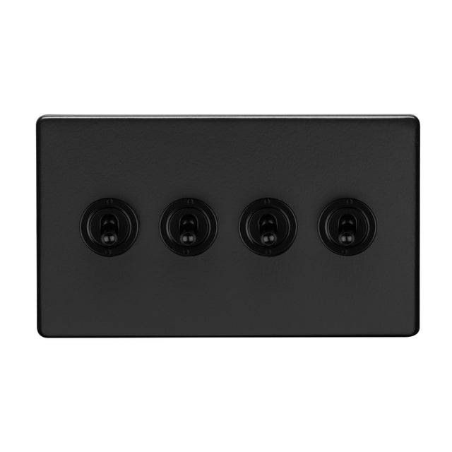 This is an image showing Eurolite 4 Gang 10Amp 2Way Toggle Switch - Matt Blackecmbt4sw available to order from T.H. Wiggans Ironmongery in Kendal, quick delivery and discounted prices.