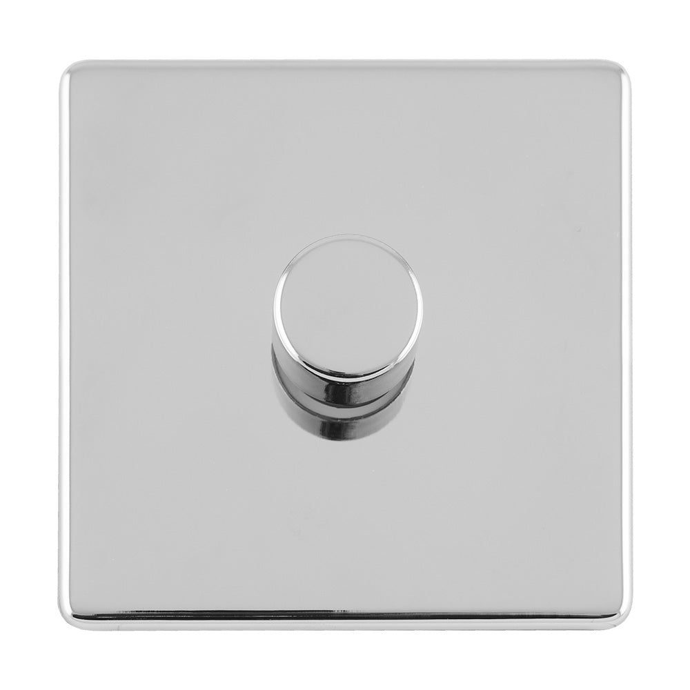 This is an image showing Eurolite Concealed 3mm 1 Gang Led Push On Off 2Way Dimmer - Polished Chrome (With White Trim) ecpc1dled available to order from T.H. Wiggans Ironmongery in Kendal, quick delivery and discounted prices.