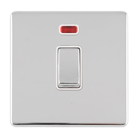 This is an image showing Eurolite Concealed 3mm 1 Gang 20Amp Dp Switch & Neon - Polished Chrome (With White Trim) ecpc20adpswnw available to order from T.H. Wiggans Ironmongery in Kendal, quick delivery and discounted prices.
