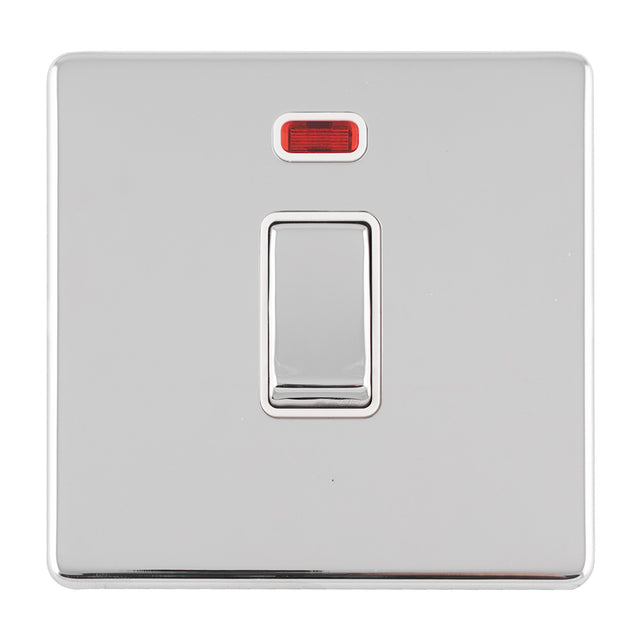 This is an image showing Eurolite Concealed 3mm 1 Gang 20Amp Dp Switch & Neon - Polished Chrome (With White Trim) ecpc20adpswnw available to order from T.H. Wiggans Ironmongery in Kendal, quick delivery and discounted prices.