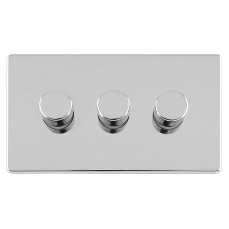 This is an image showing Eurolite Concealed 3mm 3 Gang Led Push On Off 2Way Dimmer - Polished Chrome (With White Trim) ecpc3dled available to order from T.H. Wiggans Ironmongery in Kendal, quick delivery and discounted prices.