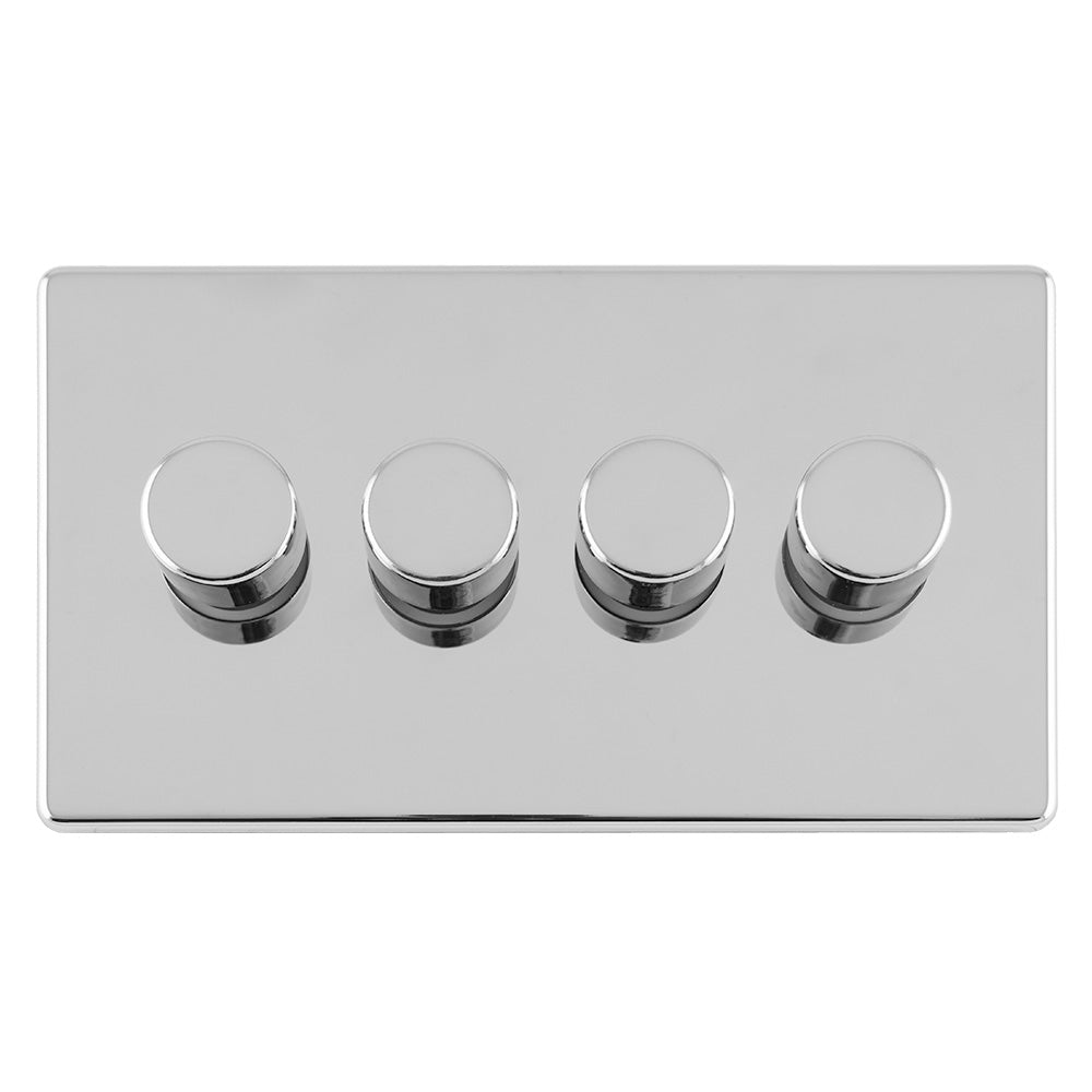 This is an image showing Eurolite Concealed 3mm 4 Gang Led Push On Off 2Way Dimmer - Polished Chrome (With White Trim) ecpc4dled available to order from T.H. Wiggans Ironmongery in Kendal, quick delivery and discounted prices.