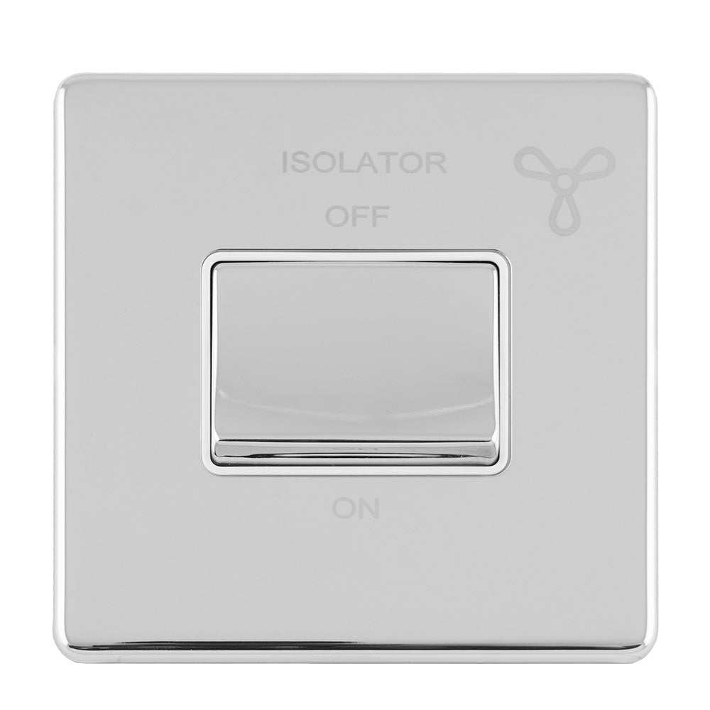 This is an image showing Eurolite Concealed 3mm 6Amp Fan Isolator Switch - Polished Chrome (With White Trim) ecpcfsww available to order from T.H. Wiggans Ironmongery in Kendal, quick delivery and discounted prices.