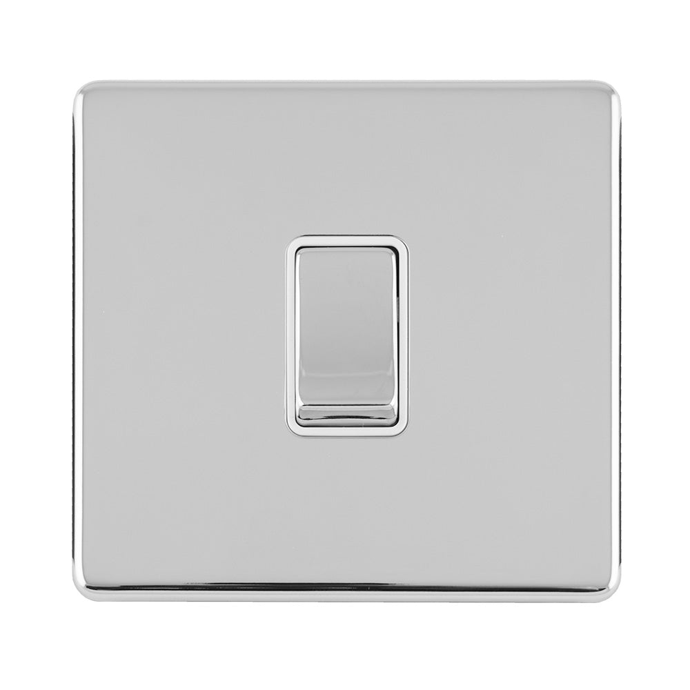 This is an image showing Eurolite Concealed 3mm 1 Gang Intermediate Switch - Polished Chrome (With White Trim) ecpcintw available to order from T.H. Wiggans Ironmongery in Kendal, quick delivery and discounted prices.