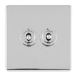 This is an image showing Eurolite Concealed 3mm 2 Gang 10Amp 2Way Toggle Switch Polished Chrome Plate - Polished Chrome (With White Trim) ecpct2sw available to order from T.H. Wiggans Ironmongery in Kendal, quick delivery and discounted prices.
