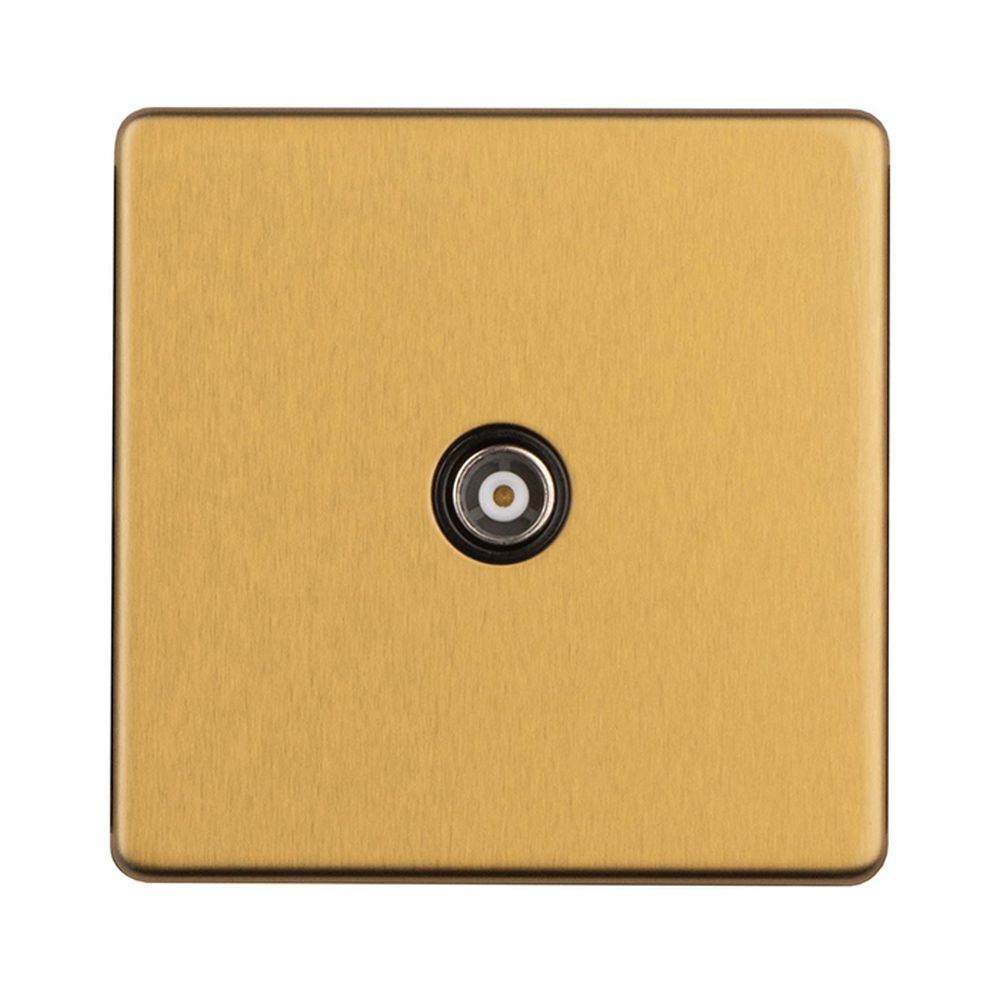 This is an image showing Eurolite Concealed 3mm 1 Gang TV Socket - Satin Brass ecsb1tvb available to order from T.H. Wiggans Ironmongery in Kendal, quick delivery and discounted prices.