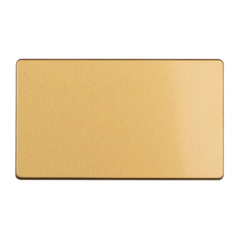 This is an image showing Eurolite Concealed 3mm 2 Gang Double Blank Plate - Satin Brass ecsb2bb available to order from T.H. Wiggans Ironmongery in Kendal, quick delivery and discounted prices.