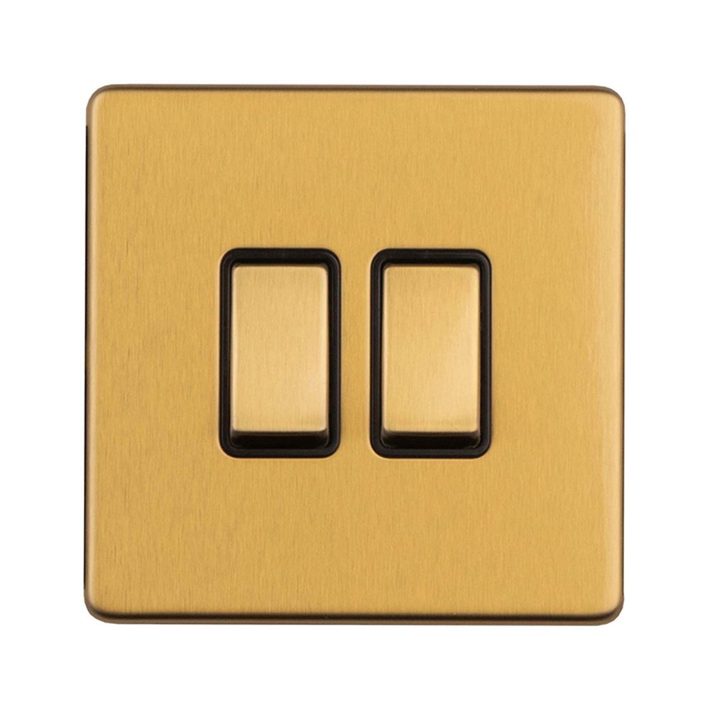 This is an image showing Eurolite Concealed 3mm 2 Gang 2Way Switch - Satin Brass ecsb2swb available to order from T.H. Wiggans Ironmongery in Kendal, quick delivery and discounted prices.