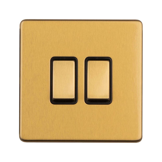 This is an image showing Eurolite Concealed 3mm 2 Gang 2Way Switch - Satin Brass ecsb2swb available to order from T.H. Wiggans Ironmongery in Kendal, quick delivery and discounted prices.