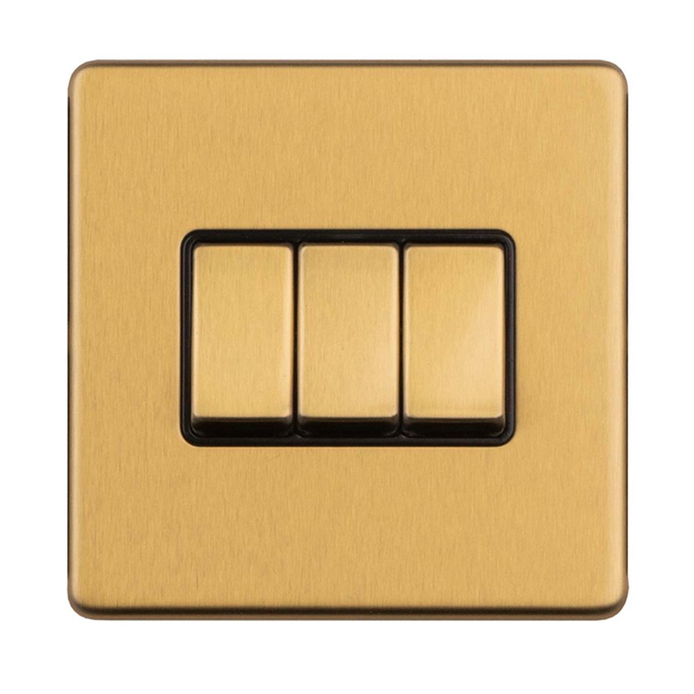 This is an image showing Eurolite Concealed 3mm 3 Gang 2Way switch - Satin Brass ecsb3swb available to order from T.H. Wiggans Ironmongery in Kendal, quick delivery and discounted prices.